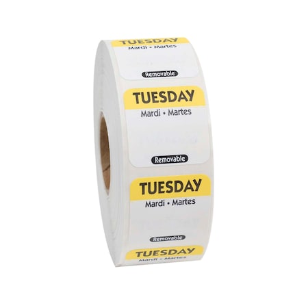 National Checking 1"x1" Trilingual Yellow Tuesday Removable Label, PK1000 R102R